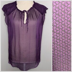 7 For All Mankind silk cap sleeve purple geometric sheer loose blouse size Small